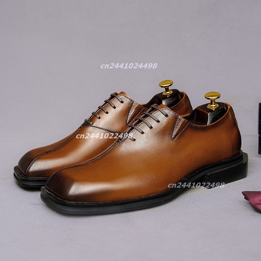 Leather Shoe Polish - حذاء أوكسفورد رجالي مصنوع يدويًا، بلون